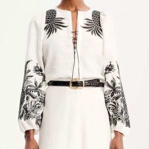 Embroidered White and Black Women's Top